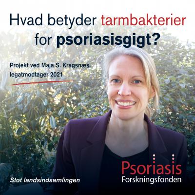 Grafik med Maja S. Kragsnæs vedr. forskningsprojekt om tarmbakterier og psoriasisgigt