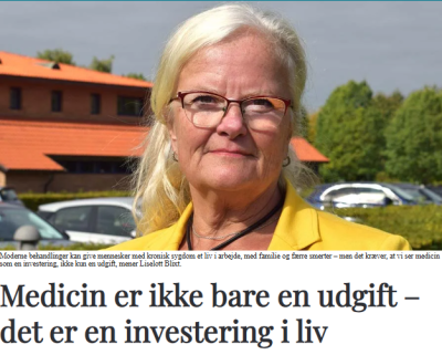 Skærmbillede af debatindlæg Liselott Blixt ved Sundhedspolitisk Tidsskrift, overskrift og portrætbillede af Liselott