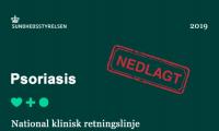 Skærmbillede af dokument-forsiden på de nationale kliniske retningslinjer for psoriasis fra Sundhedsstyrelsen påtrykt nedlagt-stempel