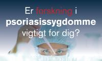Stockphoto med forsker der holder pipette - med teksten er forskning i psoriasissygdomme vigtigt for dig?