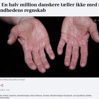 Skærmbillede af debatindlægget hos Avisen Danmark, viser debatindlæggets overskrift og topbillede med et par hænder.